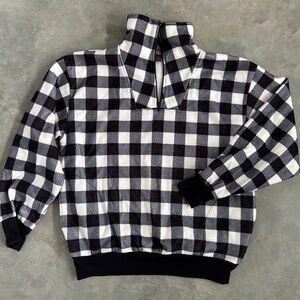 Vintage Checkered Pullover Fleece with Funnel Neck size L